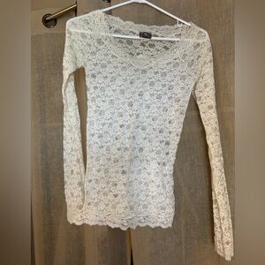 Free People Elegant Lace Long Sleeve Top - Cream